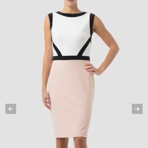 Joseph Ribkoff Blush and Black Sheath Dress color block sleeveless knee hem